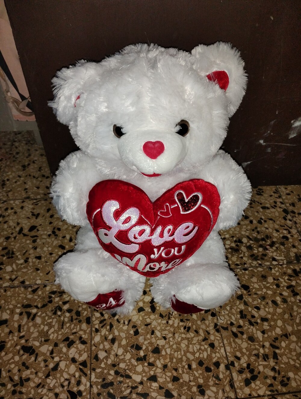 White Plush Teddy Bear with Red Heart - Love You More